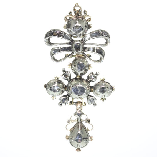 Baroque Diamond Cross Pendant In Silver And 18 Carat Yellow Gold