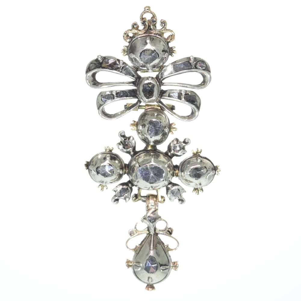 Baroque Diamond Cross Pendant In Silver And 18 Carat Yellow Gold