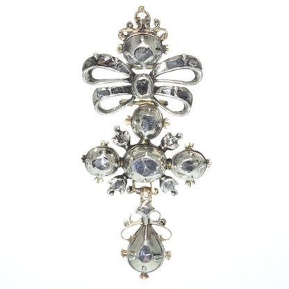 Baroque Diamond Cross Pendant In Silver And 18 Carat Yellow Gold