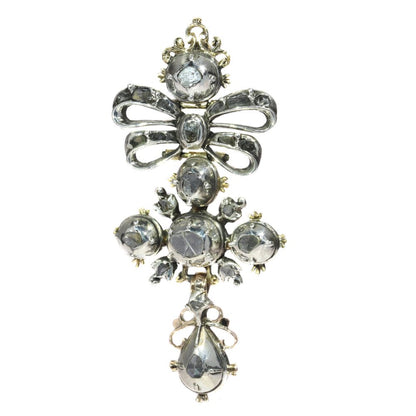 Baroque Diamond Cross Pendant In Silver And 18 Carat Yellow Gold
