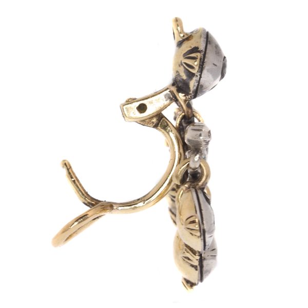 Antique Baroque Rose Cut Diamond Earrings, Silver and Gold, Circa 1700