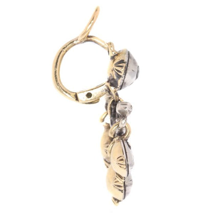 Antique Baroque Rose Cut Diamond Earrings, Silver and Gold, Circa 1700