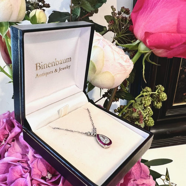 Vintage Diamond And Ruby Necklace In Platinum