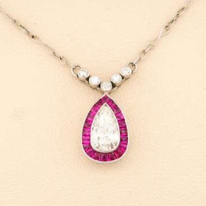 Vintage Diamond And Ruby Necklace In Platinum
