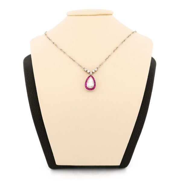 Vintage Diamond And Ruby Necklace In Platinum