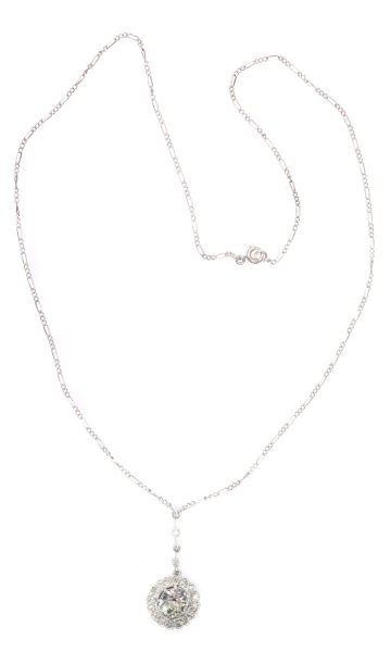 Art Deco Old Cut Diamond and Platinum Cluster Pendant Necklace