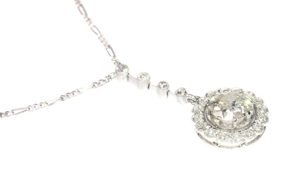 Art Deco Old Cut Diamond and Platinum Cluster Pendant Necklace