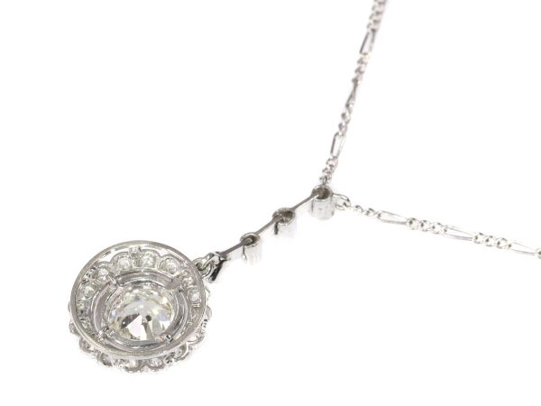 Art Deco Old Cut Diamond and Platinum Cluster Pendant Necklace