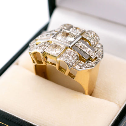 Diamond 14k Platinum Geometric Plaque Ring 19174-9738