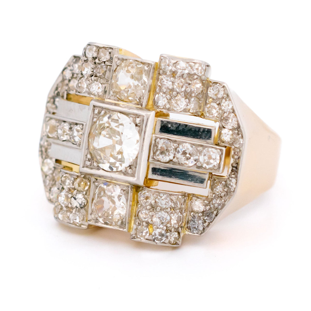 Diamond 14k Platinum Geometric Plaque Ring 19174-9738