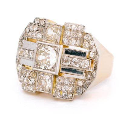 Diamond 14k Platinum Geometric Plaque Ring 19174-9738