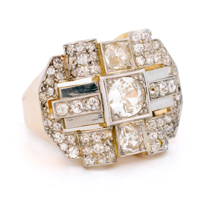 Diamond 14k Platinum Geometric Plaque Ring 19174-9738