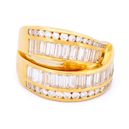 Vintage 3.75cts Baguette and Brilliant Crossover Band Ring in 18ct Gold