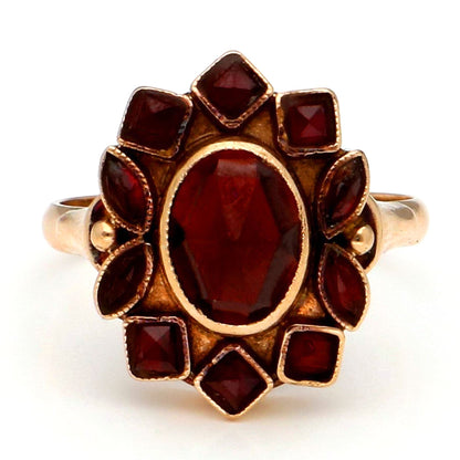 Vintage Garnet Cluster Dress Ring in 14ct Gold