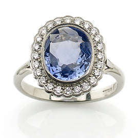 3.16ct Sapphire and Diamond Cluster Ring in Platinum