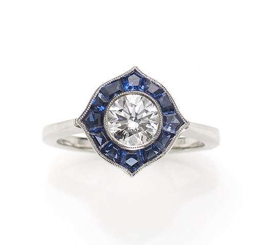 Art Deco Style Sapphire and Diamond Platinum Ring