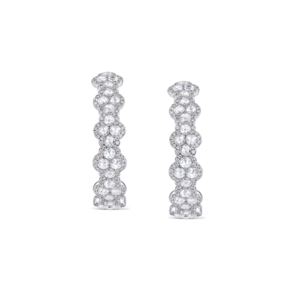 Rose Cut Diamond Hoop Earrings, featuring 5.00 carats of round rose cut diamonds and 420 full cut diamonds set in an eternal loop