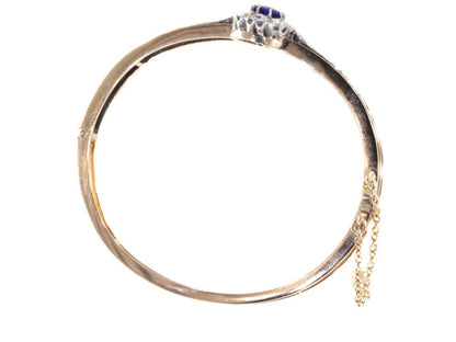 Antique Victorian Gold Bangle Set with Diamonds and Blue Strass