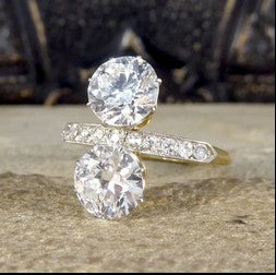 Antique Toi et Moi 3.18ct Old Cut Diamond Ring