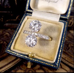 Antique Toi et Moi 3.18ct Old Cut Diamond Ring