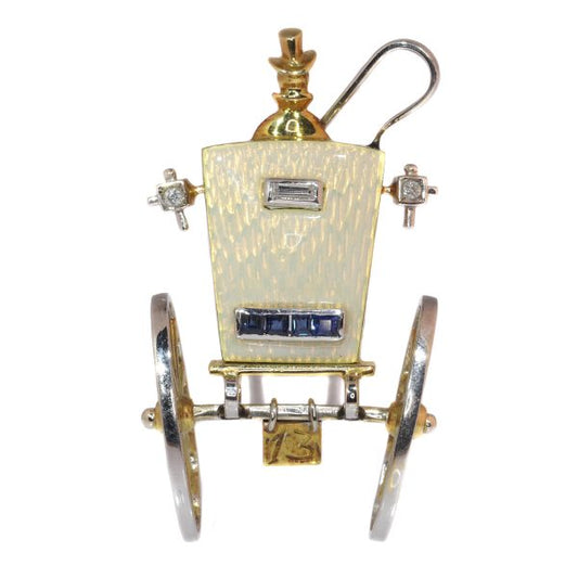 Vintage Fifties Mellerio Style Whimsical Gold Carriage Brooch