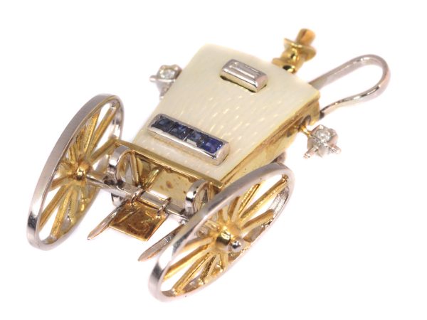 Vintage Fifties Mellerio Style Whimsical Gold Carriage Brooch