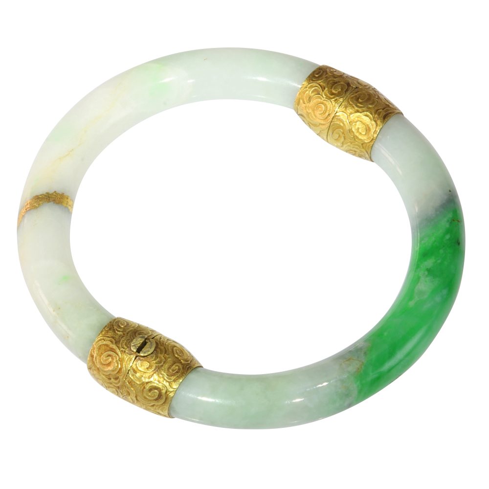 Victorian Jade Bangle With 18 Carat Yellow Gold Fittings