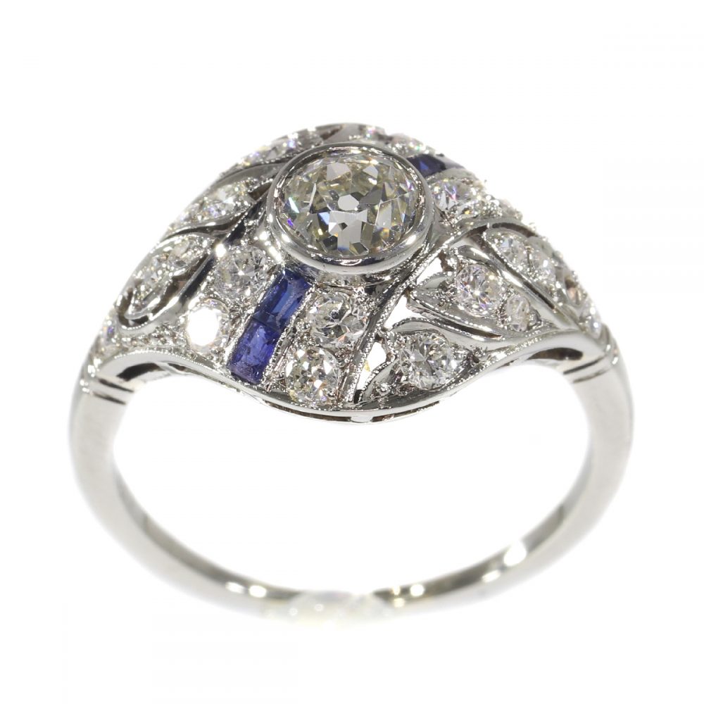 Art Deco engagement ring sapphire diamond