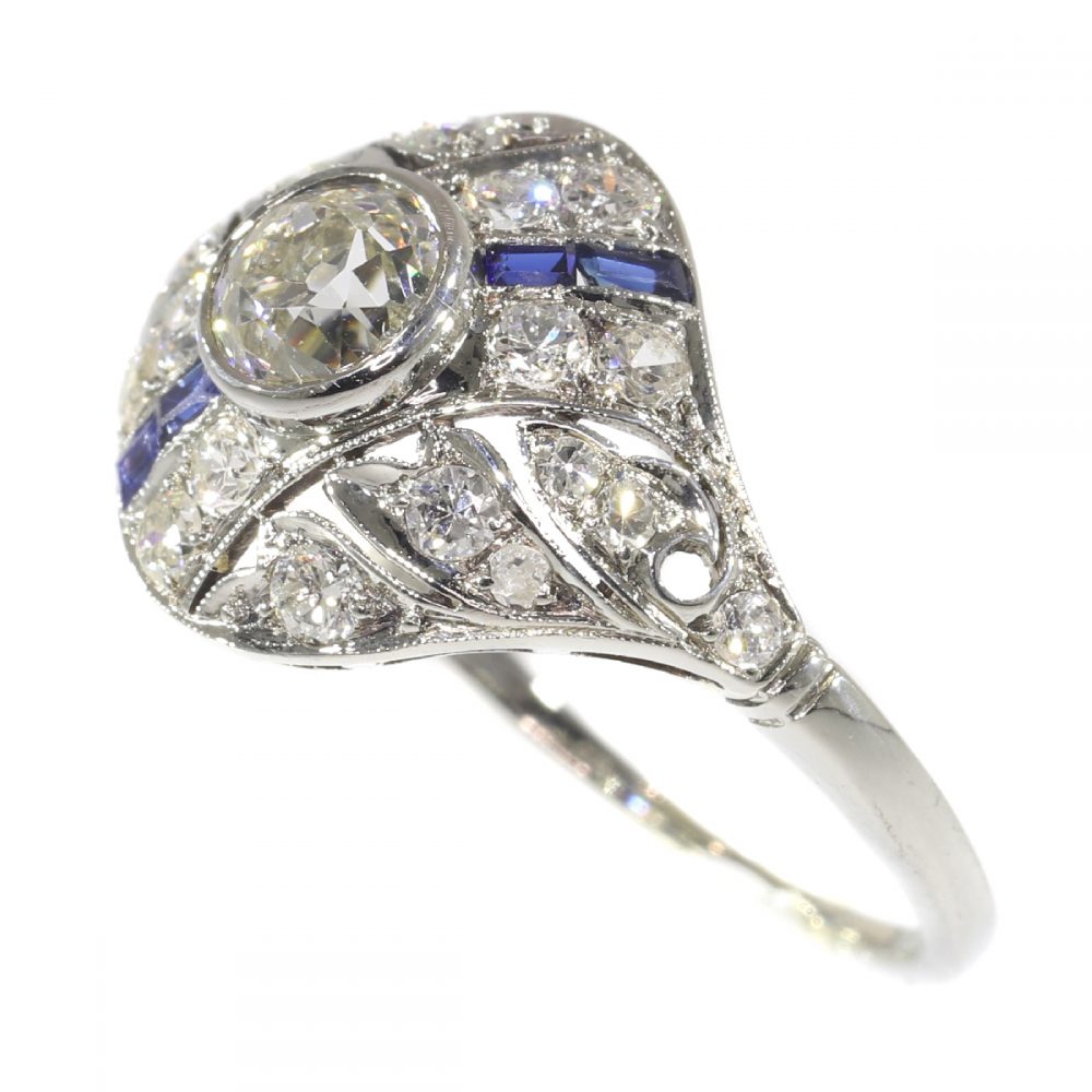 Original Vintage Art Deco Diamonds and Sapphires Ring