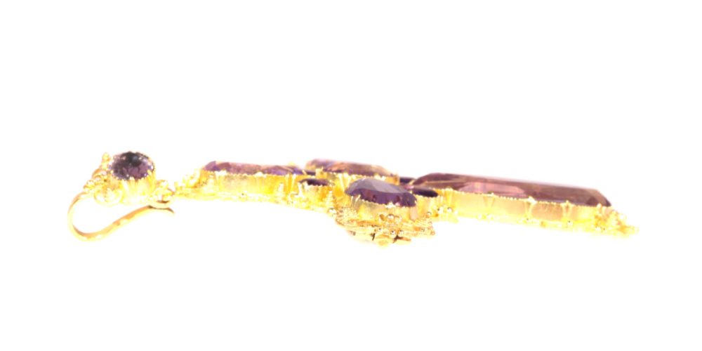 Antique Victorian Amethyst Set Gold Filigree Cross Pendant Brooch