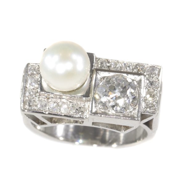Vintage Art Deco Platinum Diamond and Pearl Ring