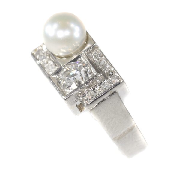 Vintage Art Deco Platinum Diamond and Pearl Ring