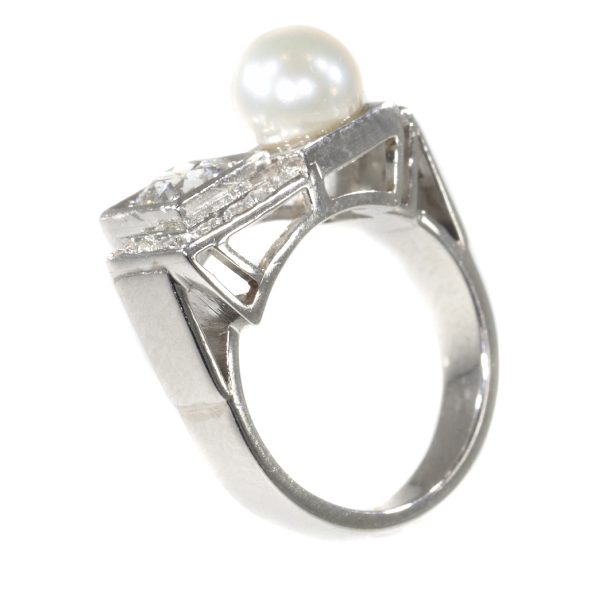 Vintage Art Deco Platinum Diamond and Pearl Ring