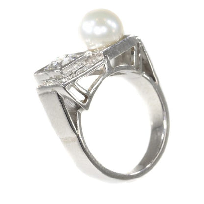 Vintage Art Deco Platinum Diamond and Pearl Ring