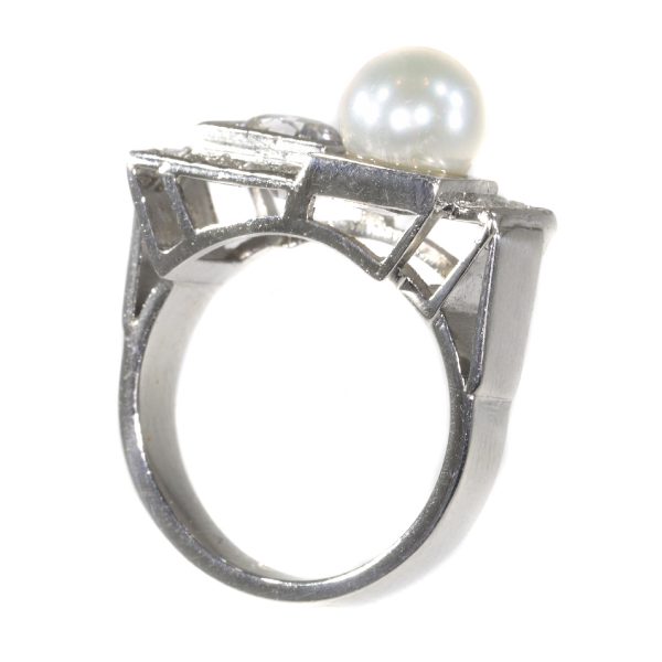 Vintage Art Deco Platinum Diamond and Pearl Ring