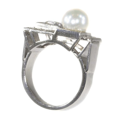 Vintage Art Deco Platinum Diamond and Pearl Ring