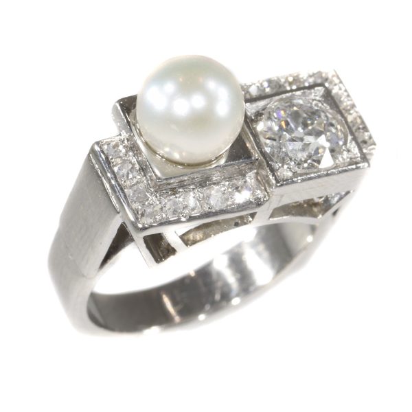 Vintage Art Deco Platinum Diamond and Pearl Ring