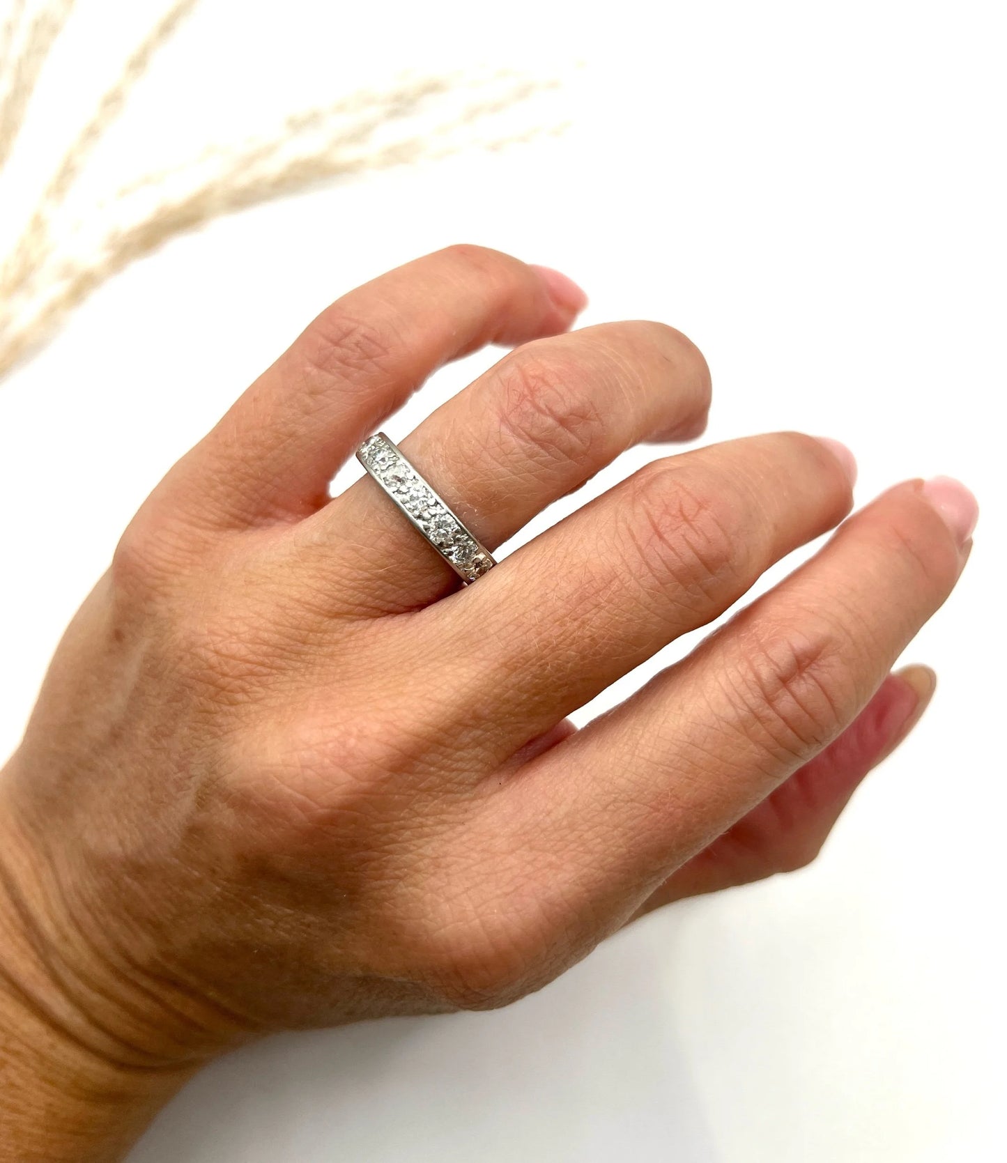 French Antique Platinum 1.40 Carats Diamond Full Eternity Ring, Circa 1920