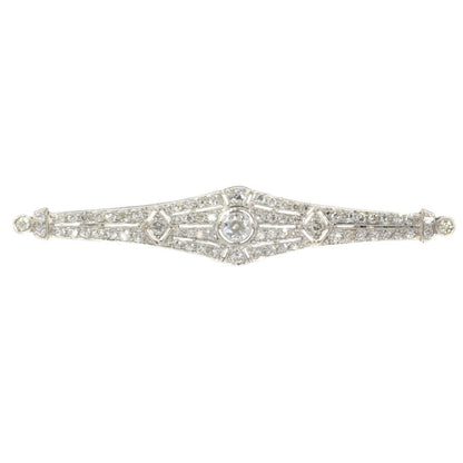 Vintage Art Deco Old Cut Diamond Bar Brooch In Platinum