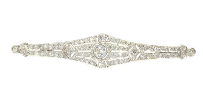 Vintage Art Deco Old Cut Diamond Bar Brooch In Platinum
