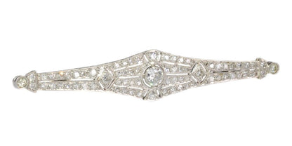 Vintage Art Deco Old Cut Diamond Bar Brooch In Platinum