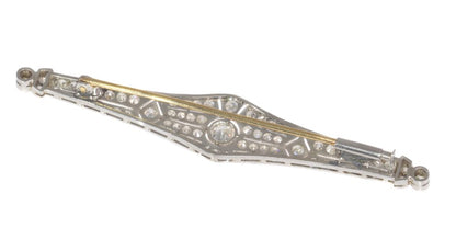 Vintage Art Deco Old Cut Diamond Bar Brooch In Platinum