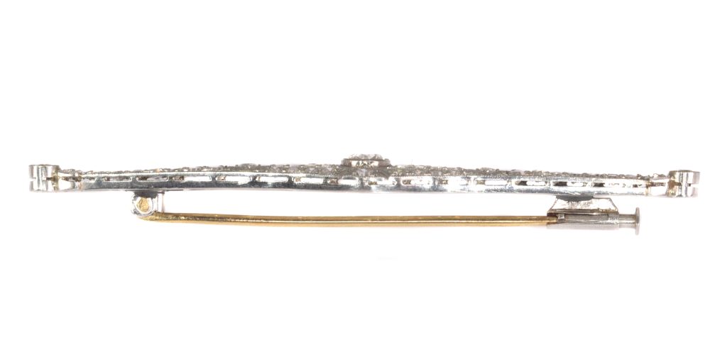 Vintage Art Deco Old Cut Diamond Bar Brooch In Platinum
