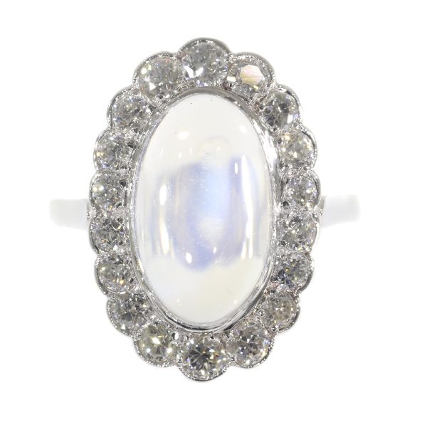 Vintage Fifties Moonstone and Diamond Platinum Ring