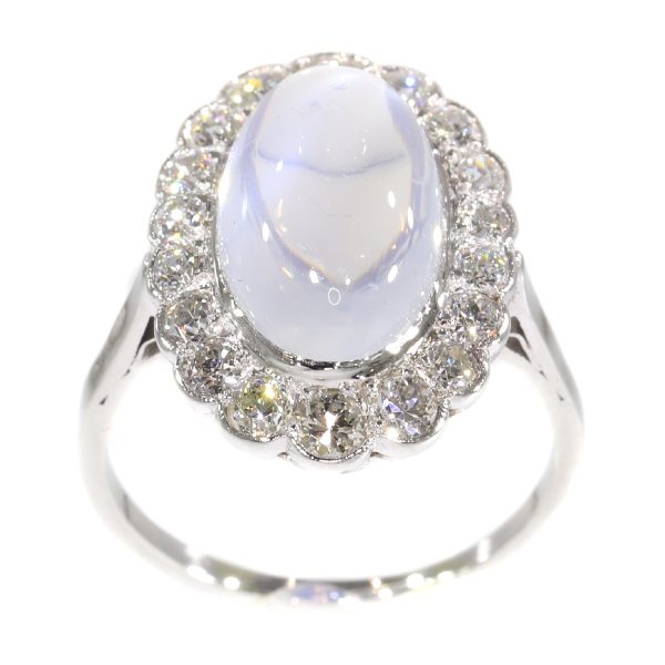 Vintage Fifties Moonstone and Diamond Platinum Ring