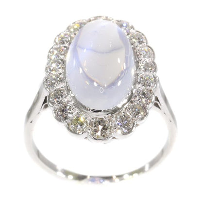 Vintage Fifties Moonstone and Diamond Platinum Ring