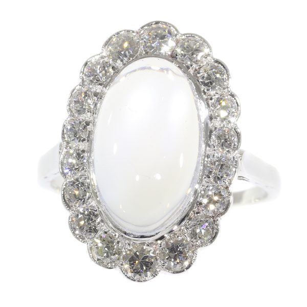 Vintage Fifties Moonstone and Diamond Platinum Ring
