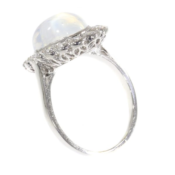 Vintage Fifties Moonstone and Diamond Platinum Ring