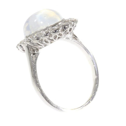 Vintage Fifties Moonstone and Diamond Platinum Ring