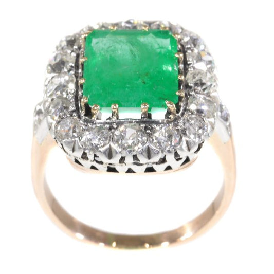 Antique Victorian 4.85ct Emerald and Diamond Cluster Ring